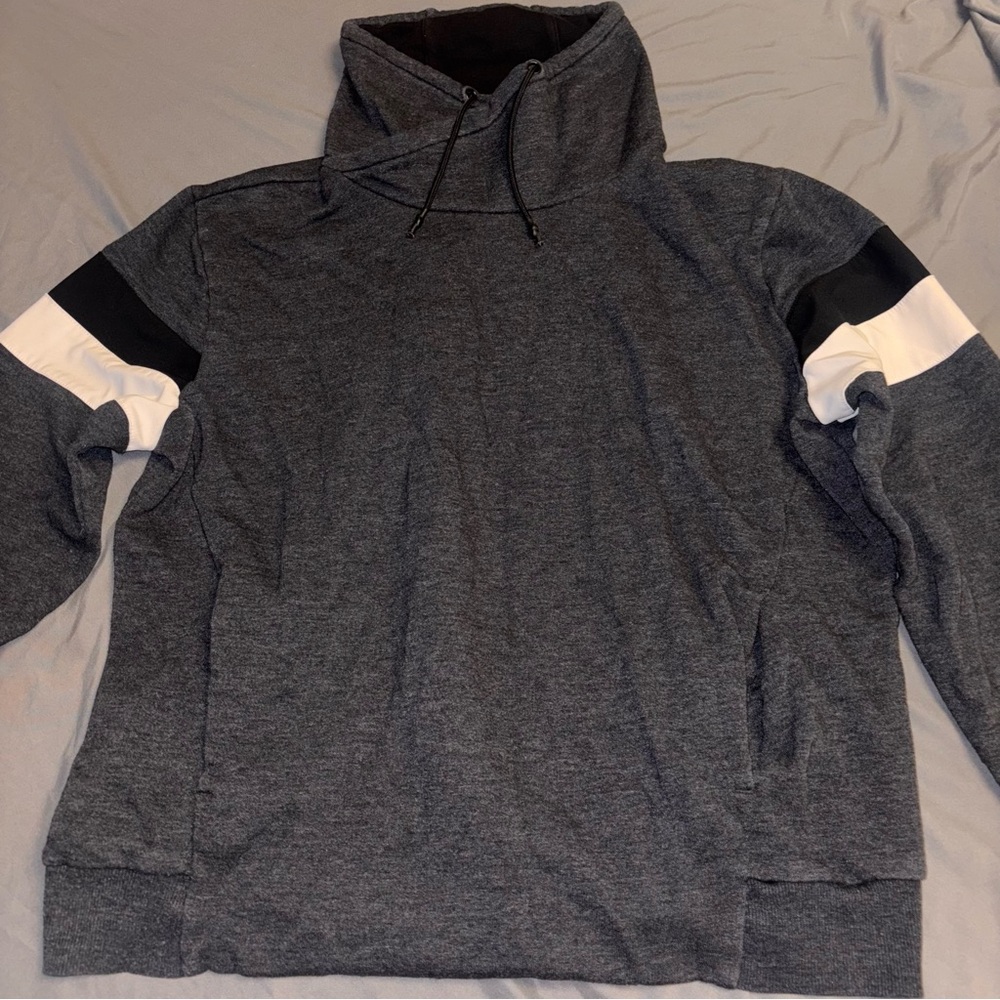 H&M Charcoal Hoodie with Black and White Stripes XL